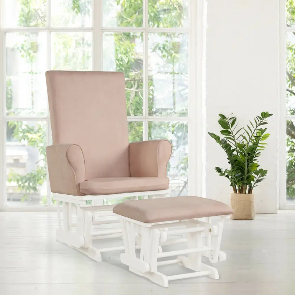 Wooden Baby Nursery Glider and Ottoman Cushion Set-Pink - Pink - Recliners