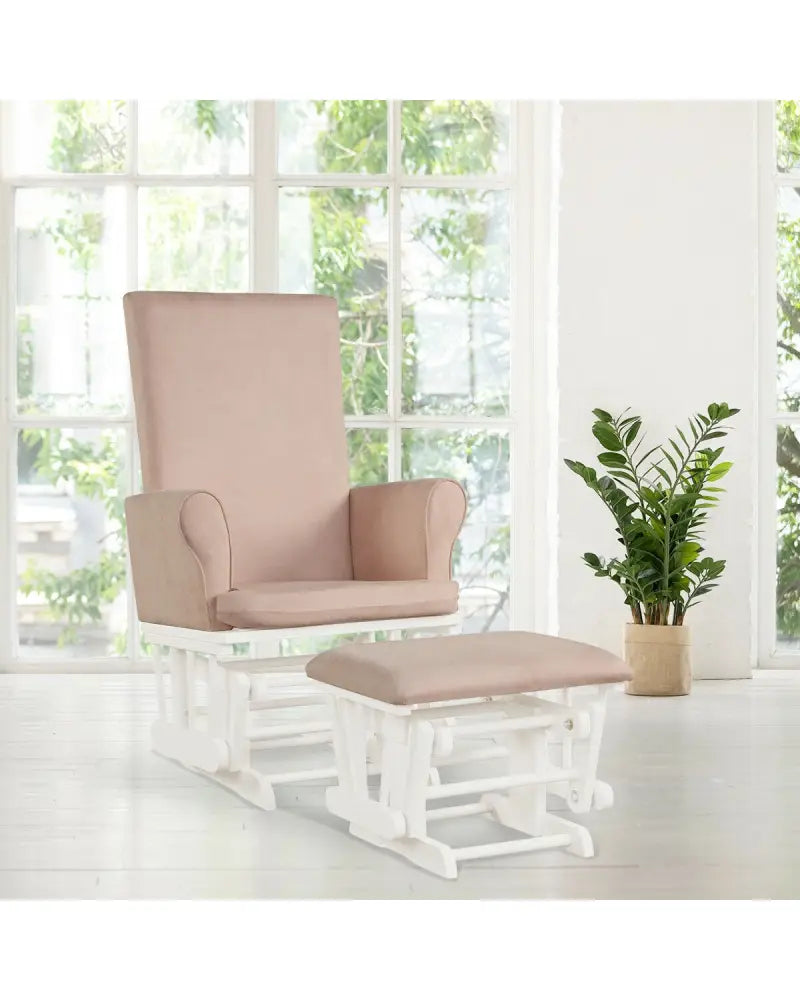 Wooden Baby Nursery Glider and Ottoman Cushion Set-Pink - Pink - Recliners
