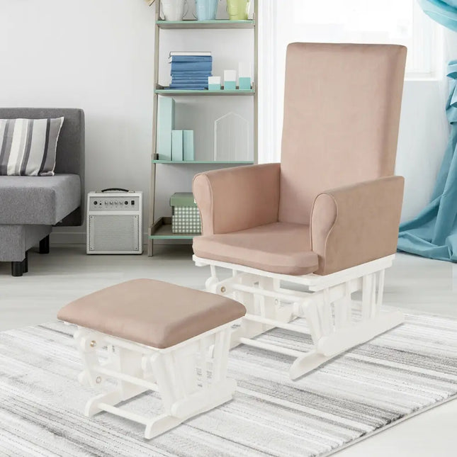 Wooden Baby Nursery Glider and Ottoman Cushion Set-Pink - Pink - Recliners