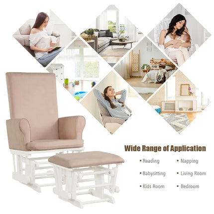Wooden Baby Nursery Glider and Ottoman Cushion Set-Pink - Pink - Recliners