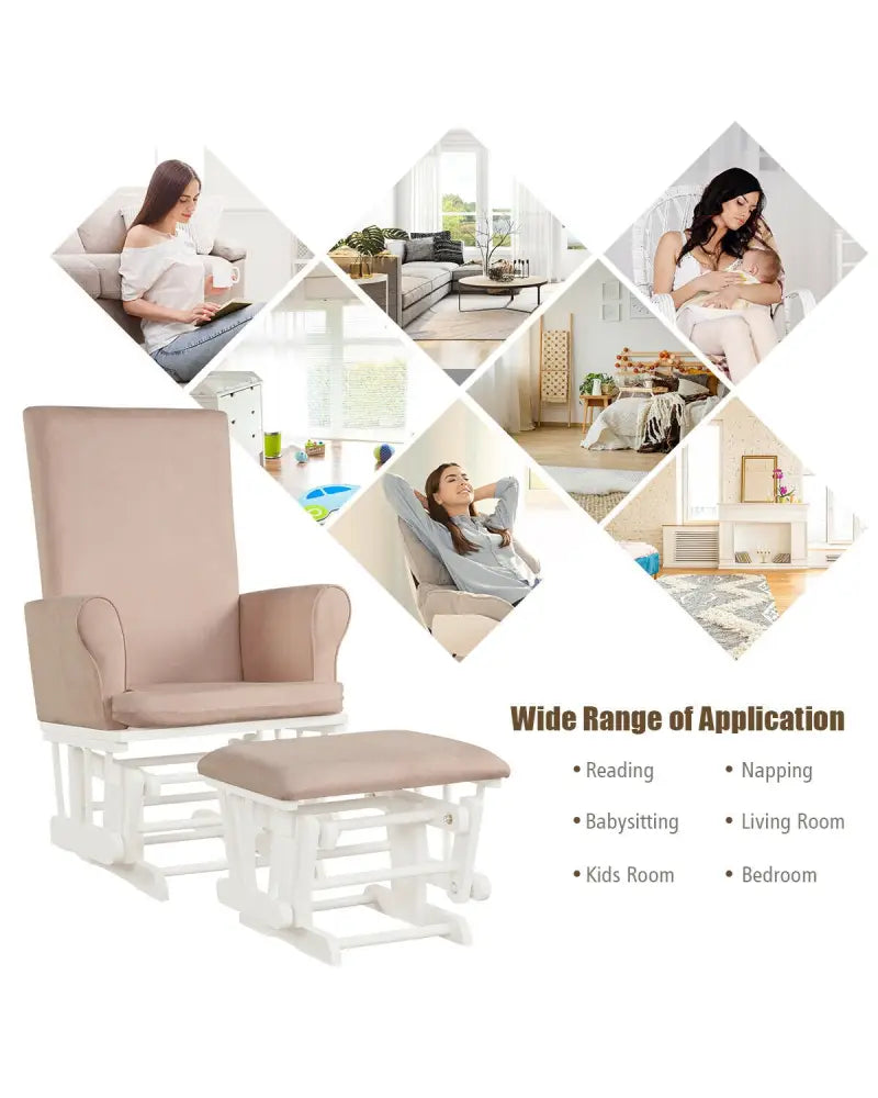 Wooden Baby Nursery Glider and Ottoman Cushion Set-Pink - Pink - Recliners