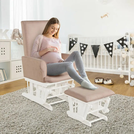 Wooden Baby Nursery Glider and Ottoman Cushion Set-Pink - Pink - Recliners