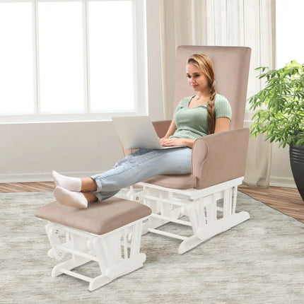 Wooden Baby Nursery Glider and Ottoman Cushion Set-Pink - Pink - Recliners