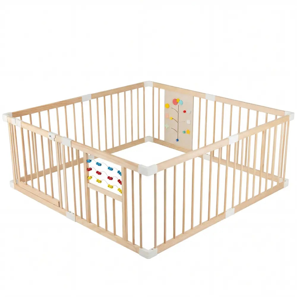 Wooden Baby Playpen Adjustable Large Play Yard for Infants-Natural - Natural - Baby Playpen & Playards