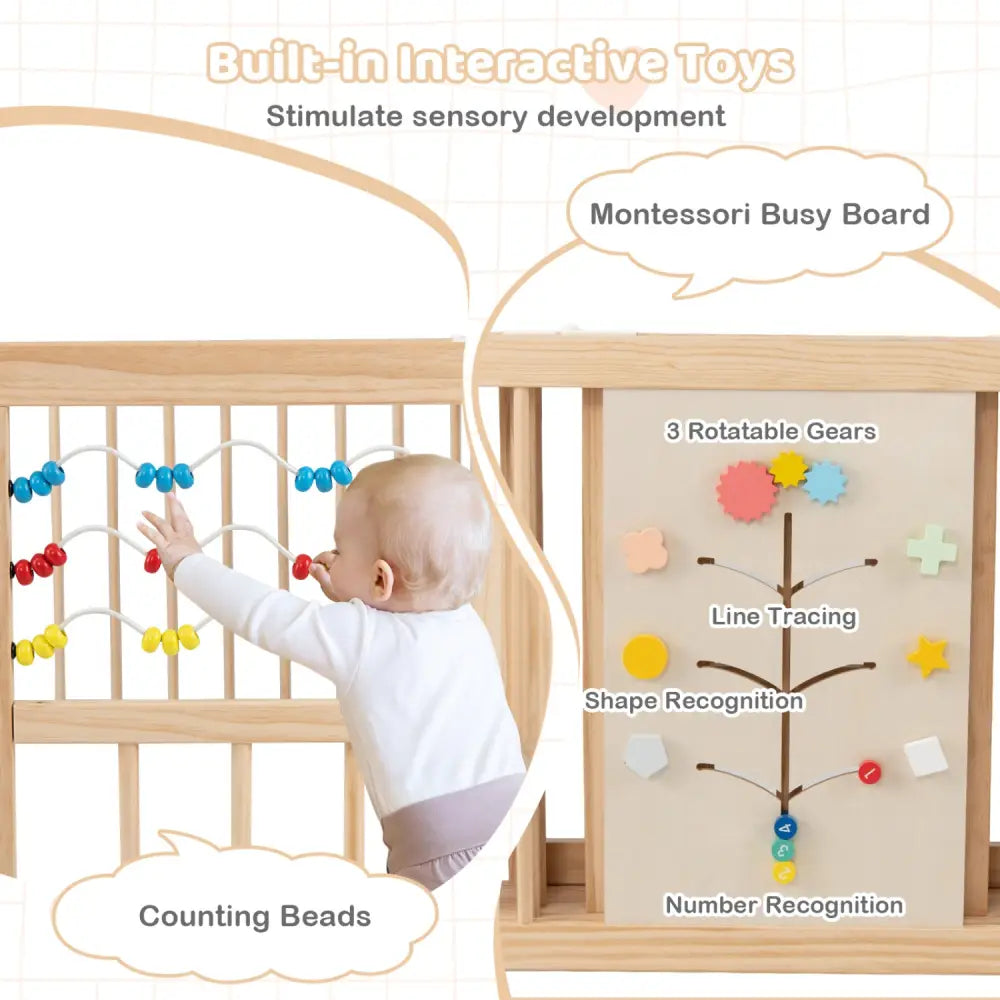Wooden Baby Playpen Adjustable Large Play Yard for Infants-Natural - Natural - Baby Playpen & Playards
