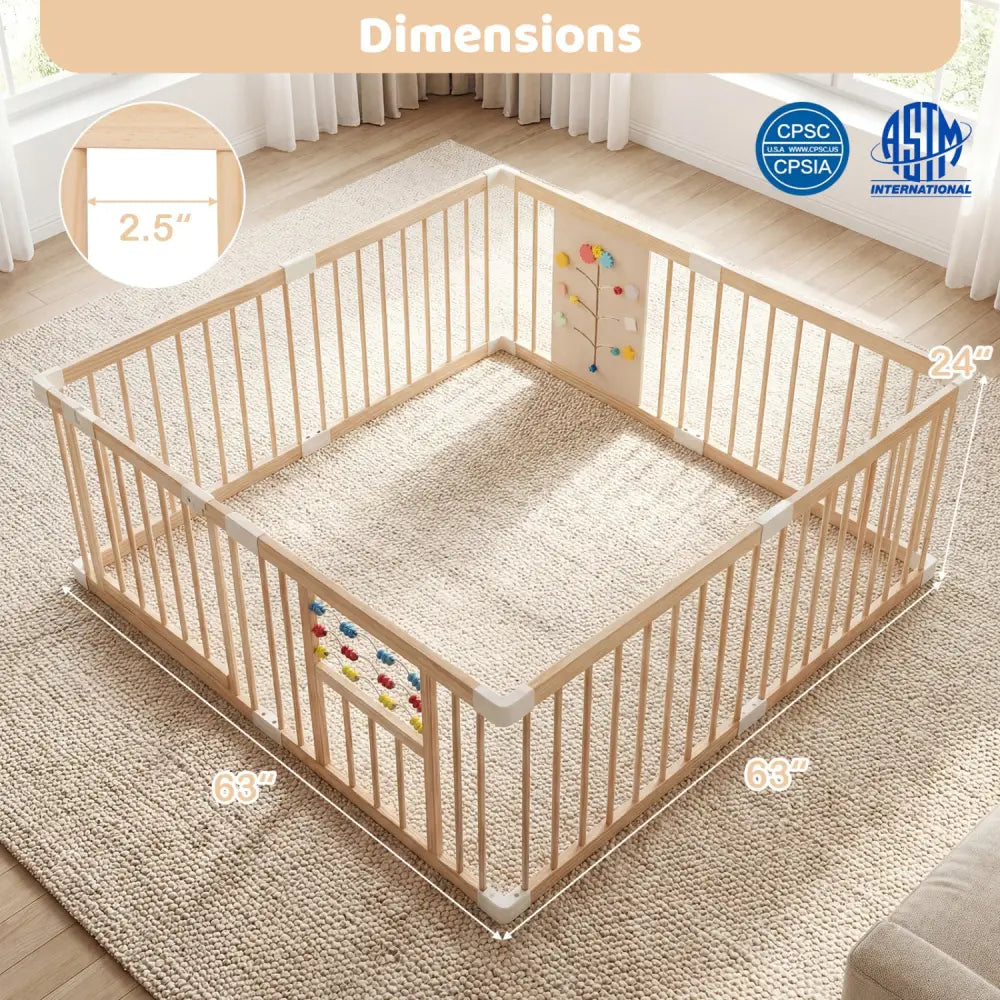 Wooden Baby Playpen Adjustable Large Play Yard for Infants-Natural - Natural - Baby Playpen & Playards