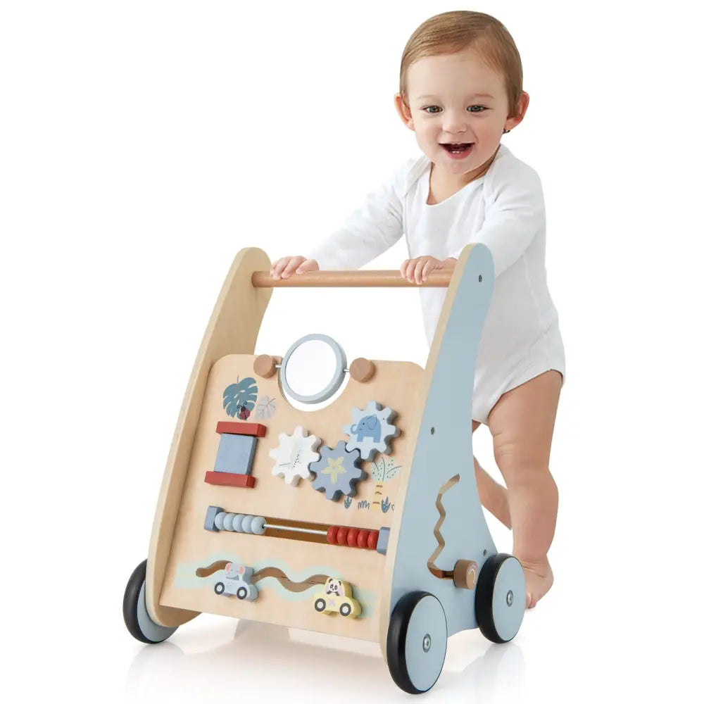 Wooden Baby Push and Pull Walker with Multi-Activity Learning Center - Blue - Baby Gyms & Playmats