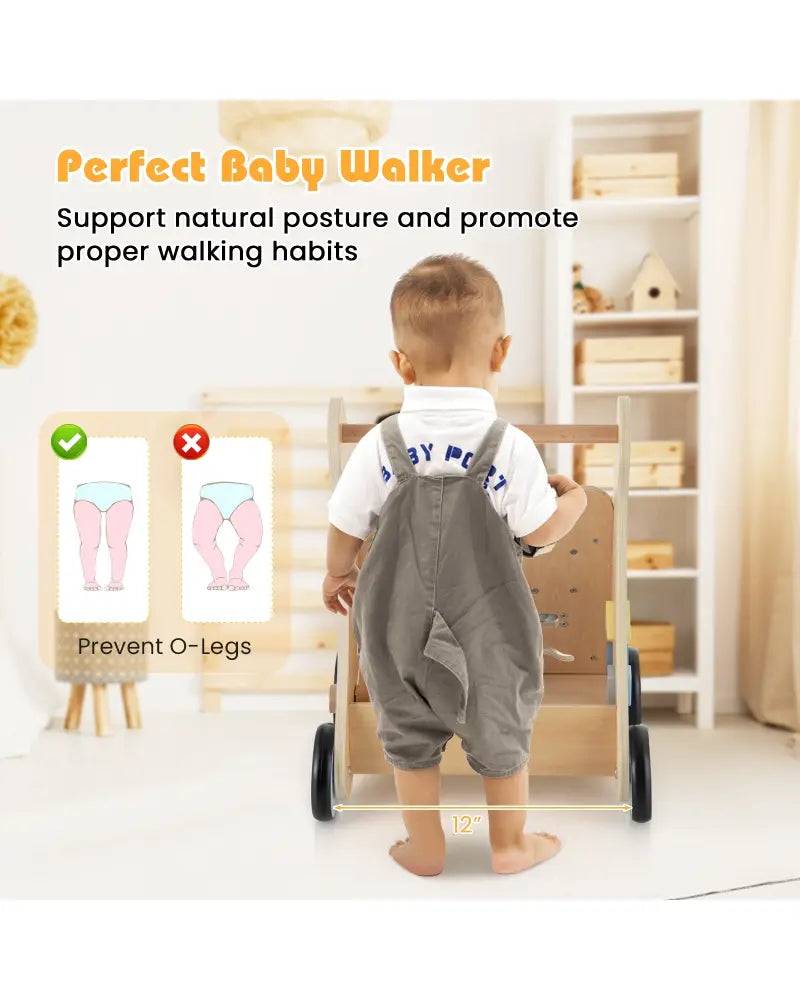 Wooden Baby Push and Pull Walker with Multi-Activity Learning Center - Blue - Baby Gyms & Playmats