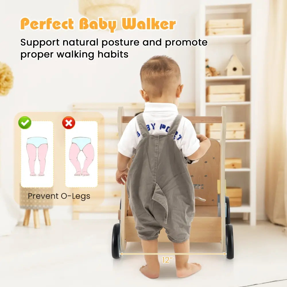 Wooden Baby Push and Pull Walker with Multi-Activity Learning Center - Blue - Baby Gyms & Playmats