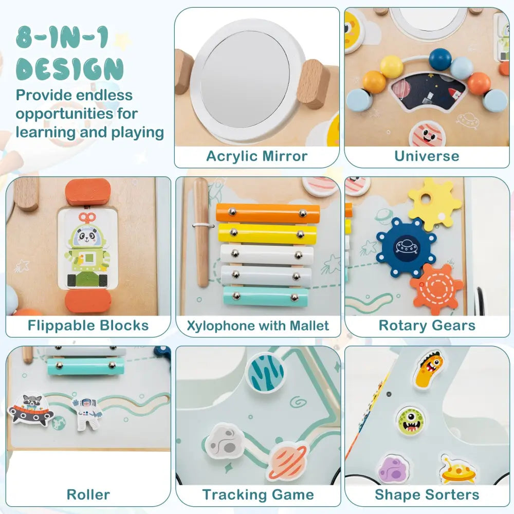 Wooden Baby Walker Push and Pull Learning Activity Center with Wheels for Toddlers 1+ Years Old-Green - Green - Baby