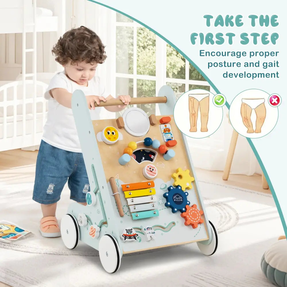 Wooden Baby Walker Push and Pull Learning Activity Center with Wheels for Toddlers 1+ Years Old-Green - Green - Baby