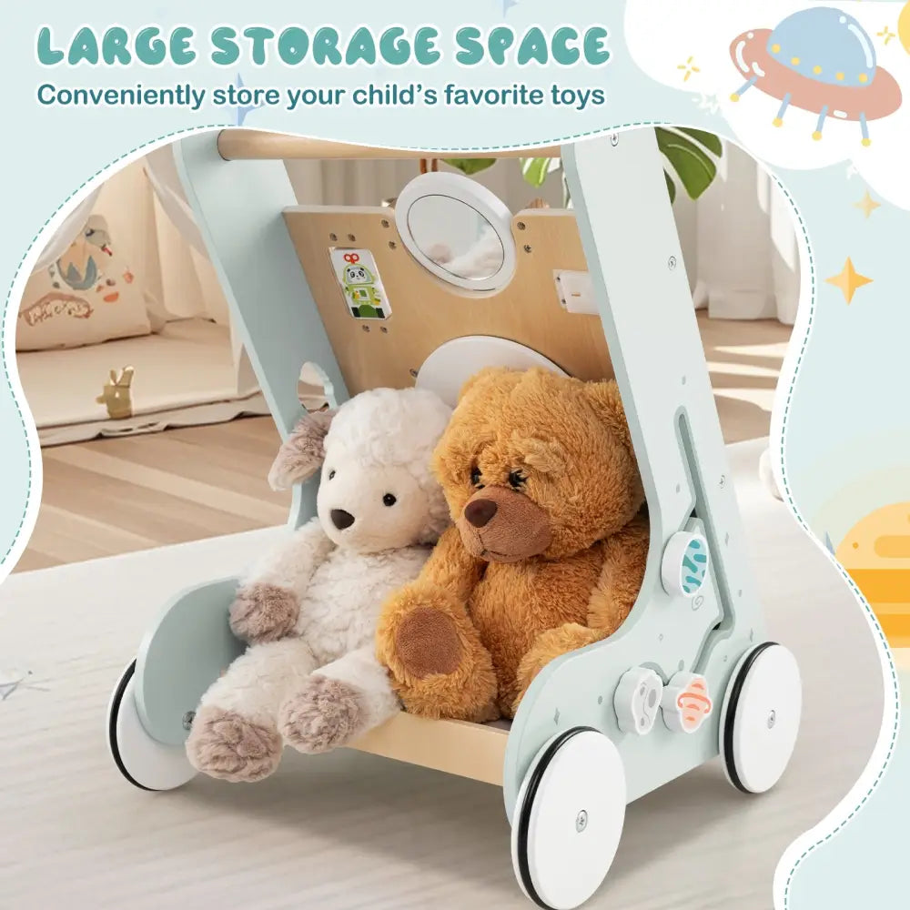 Wooden Baby Walker Push and Pull Learning Activity Center with Wheels for Toddlers 1+ Years Old-Green - Green - Baby
