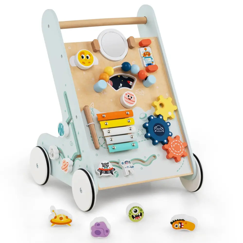 Wooden Baby Walker Push and Pull Learning Activity Center with Wheels for Toddlers 1+ Years Old-Green - Green - Baby