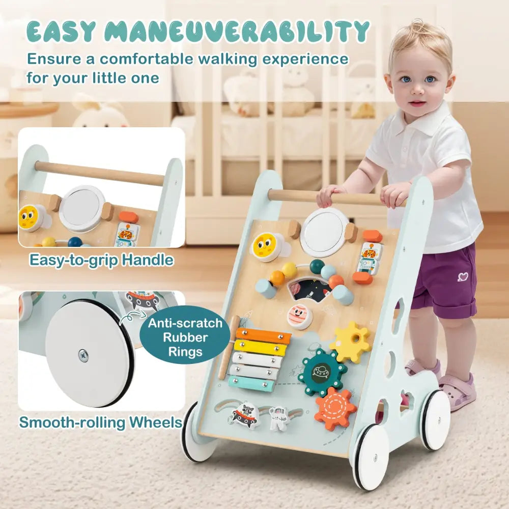 Wooden Baby Walker Push and Pull Learning Activity Center with Wheels for Toddlers 1+ Years Old-Green - Green - Baby