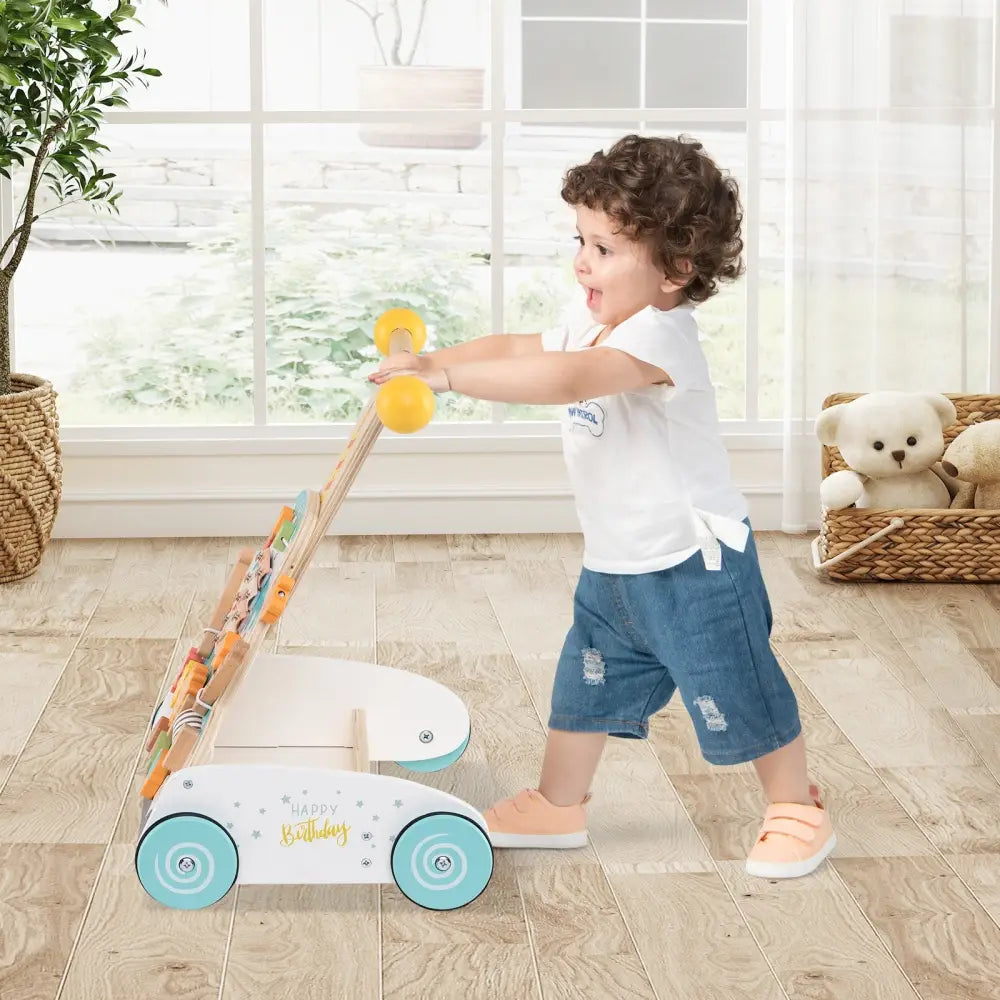 Wooden Baby Walker with Adjustable Heights and Smooth Wheels-White - White - Baby Walkers