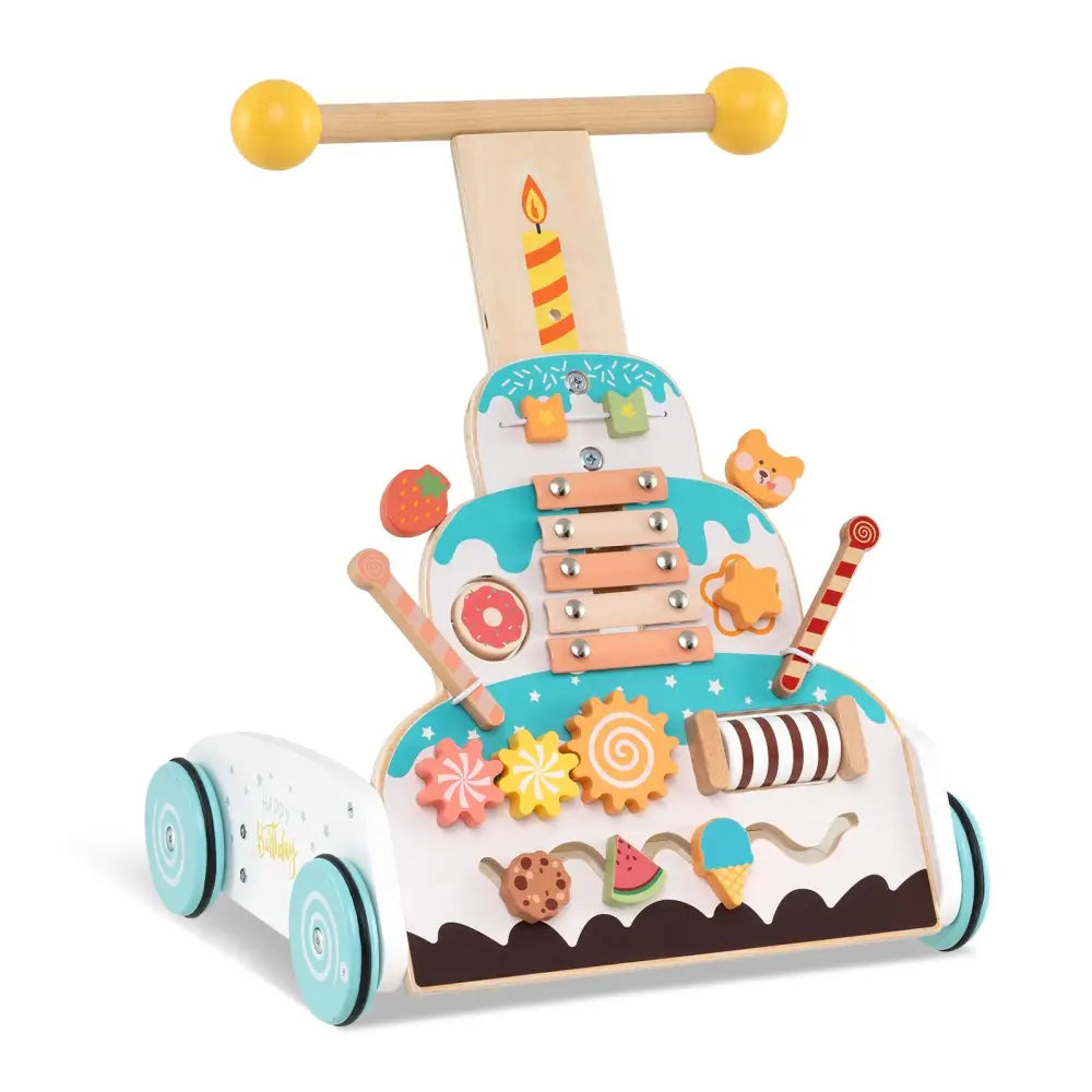 Wooden Baby Walker with Adjustable Heights and Smooth Wheels-White - White - Baby Walkers