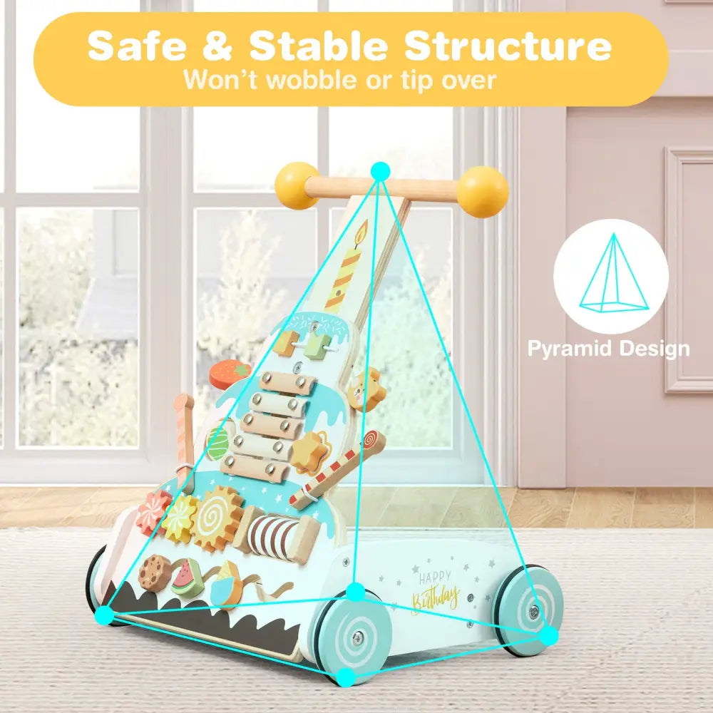 Wooden Baby Walker with Adjustable Heights and Smooth Wheels-White - White - Baby Walkers