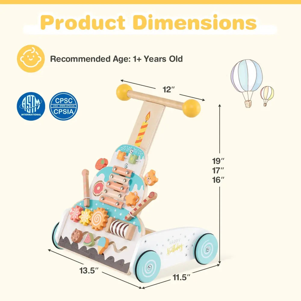 Wooden Baby Walker with Adjustable Heights and Smooth Wheels-White - White - Baby Walkers