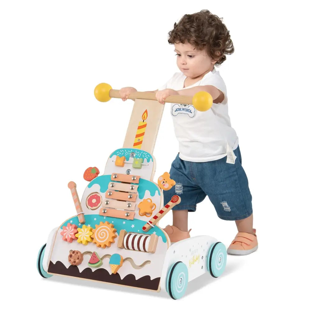 Wooden Baby Walker with Adjustable Heights and Smooth Wheels-White - White - Baby Walkers
