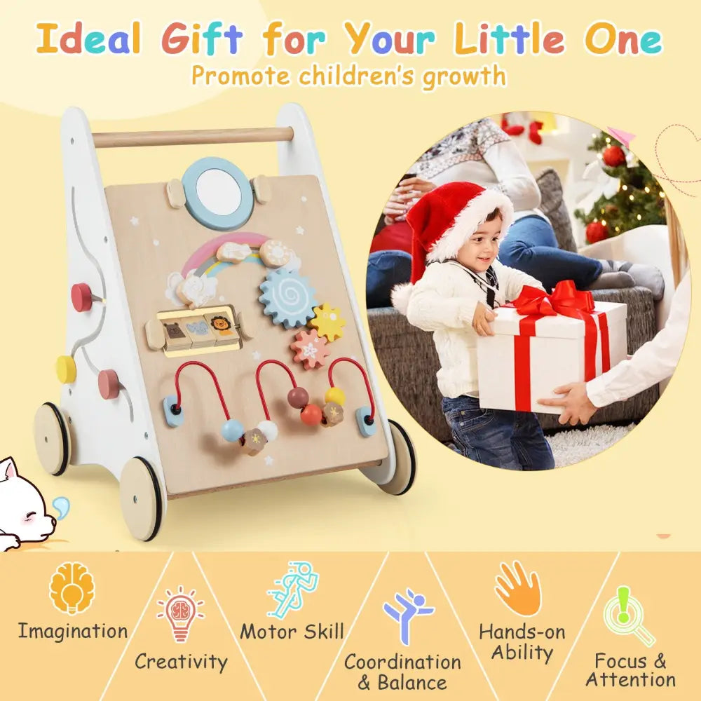 Wooden Baby Walker with Multiple Activities Center for Over 1 Year Old-White - White - Baby Walkers