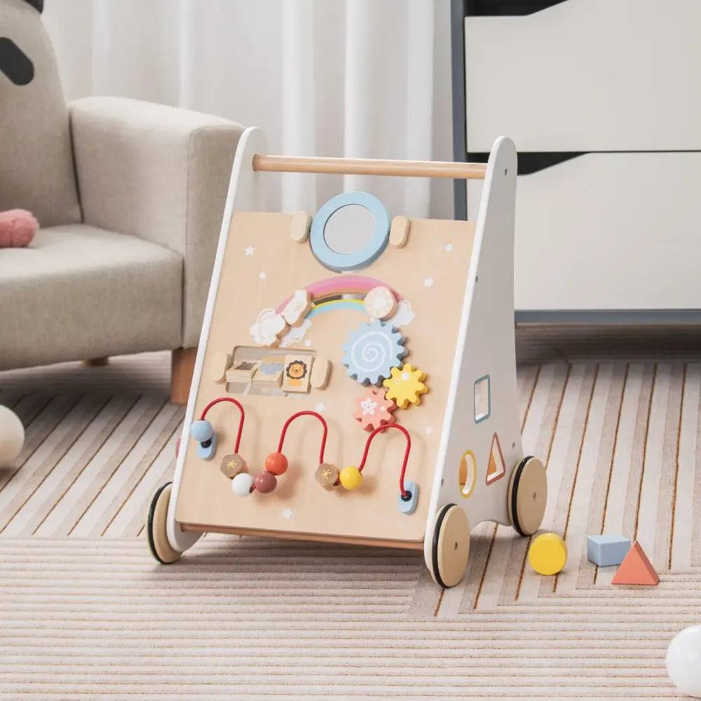 Wooden Baby Walker with Multiple Activities Center for Over 1 Year Old-White - White - Baby Walkers