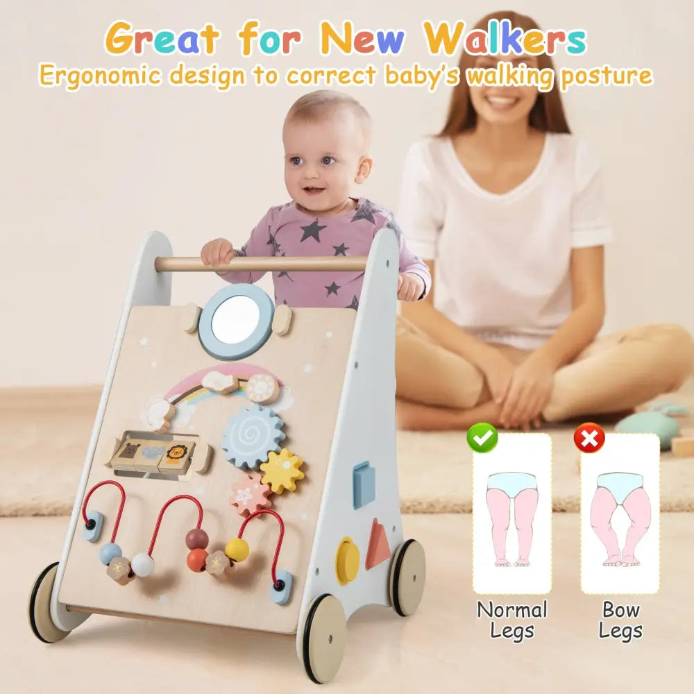 Wooden Baby Walker with Multiple Activities Center for Over 1 Year Old-White - White - Baby Walkers
