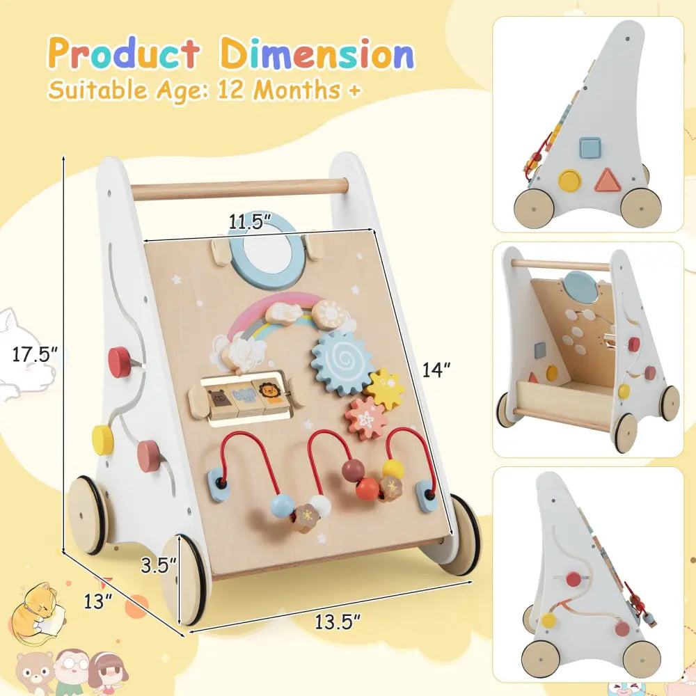 Wooden Baby Walker with Multiple Activities Center for Over 1 Year Old-White - White - Baby Walkers