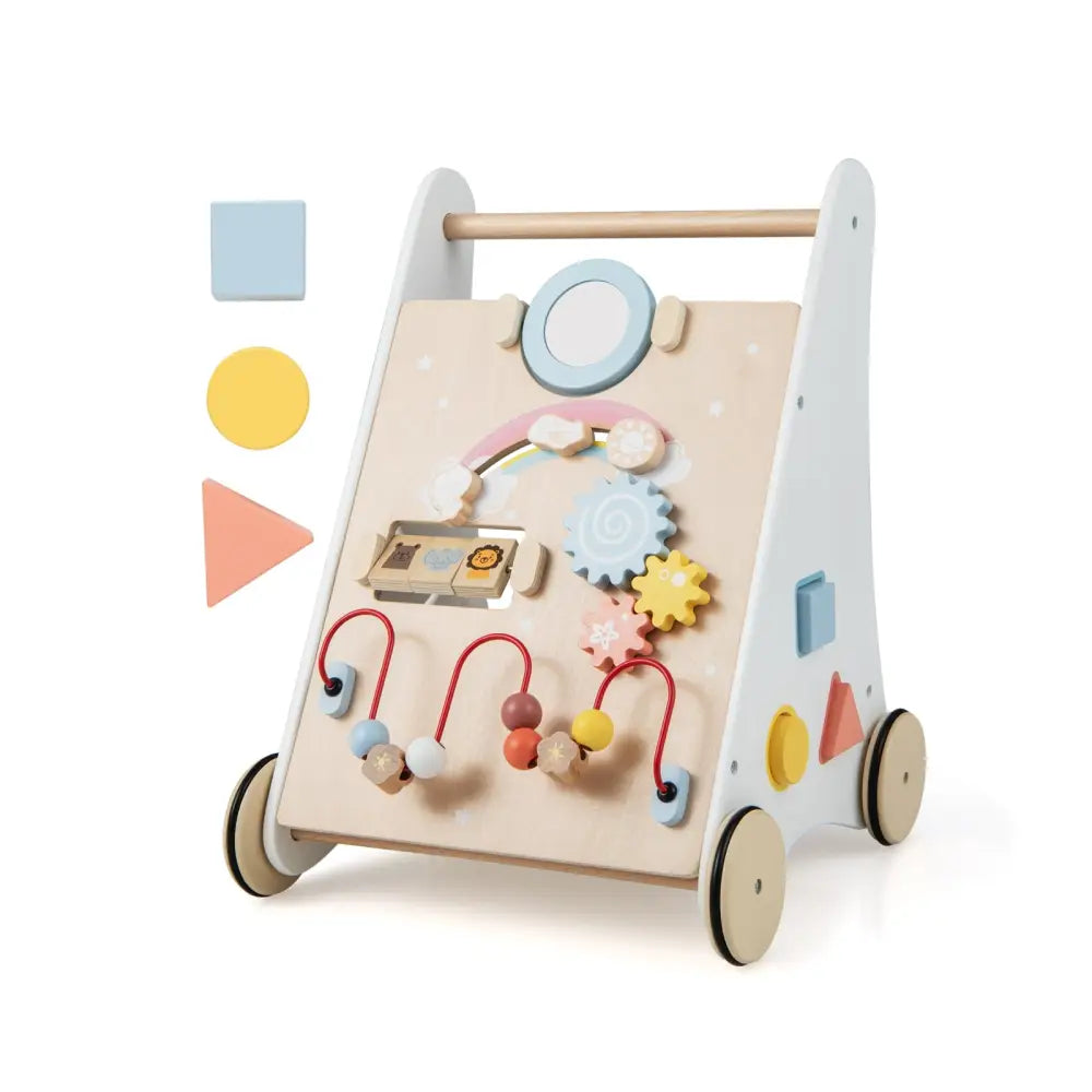 Wooden Baby Walker with Multiple Activities Center for Over 1 Year Old-White - White - Baby Walkers