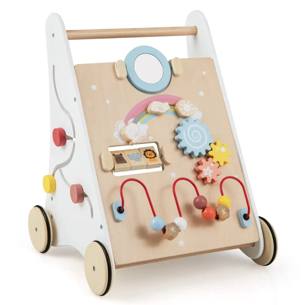Wooden Baby Walker with Multiple Activities Center for Over 1 Year Old-White - White - Baby Walkers