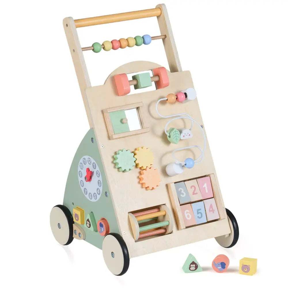 Wooden Baby Walker with Wheels and Storage Basket - Green - Baby Activity