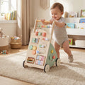 Wooden Baby Walker with Wheels and Storage Basket - Green - Baby Activity