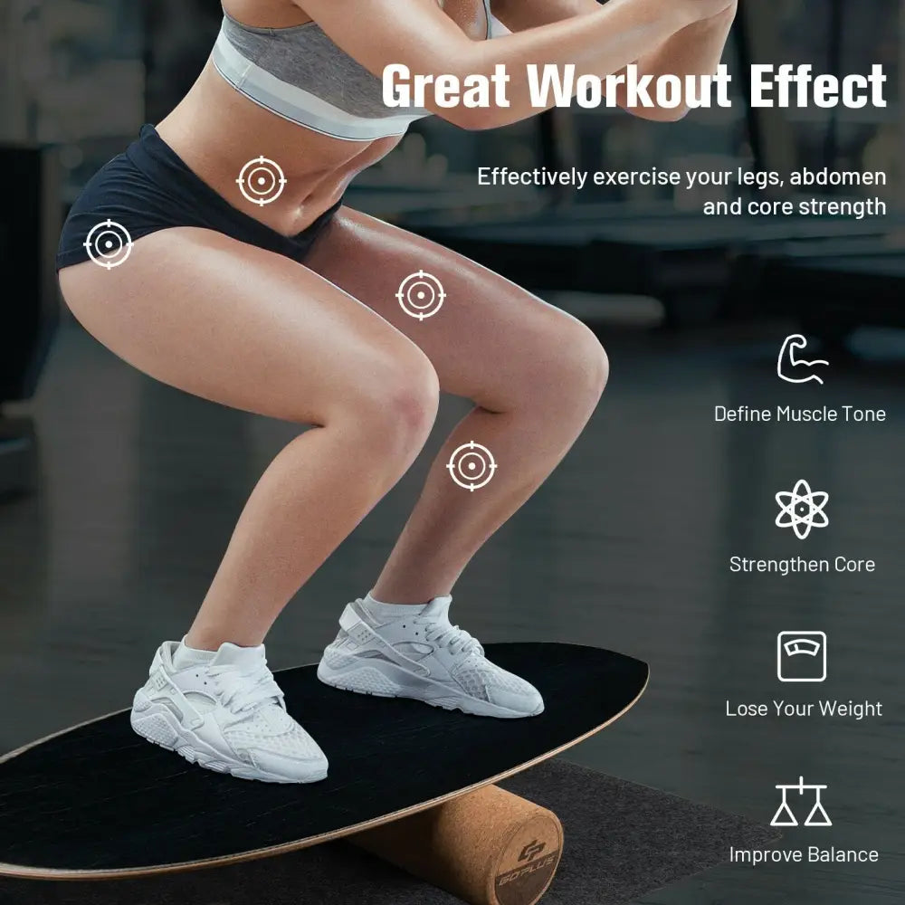 Wooden Balance Board Trainer Wobble Roller for Exercise Sports Training-Black - Black - Yoga Accessories