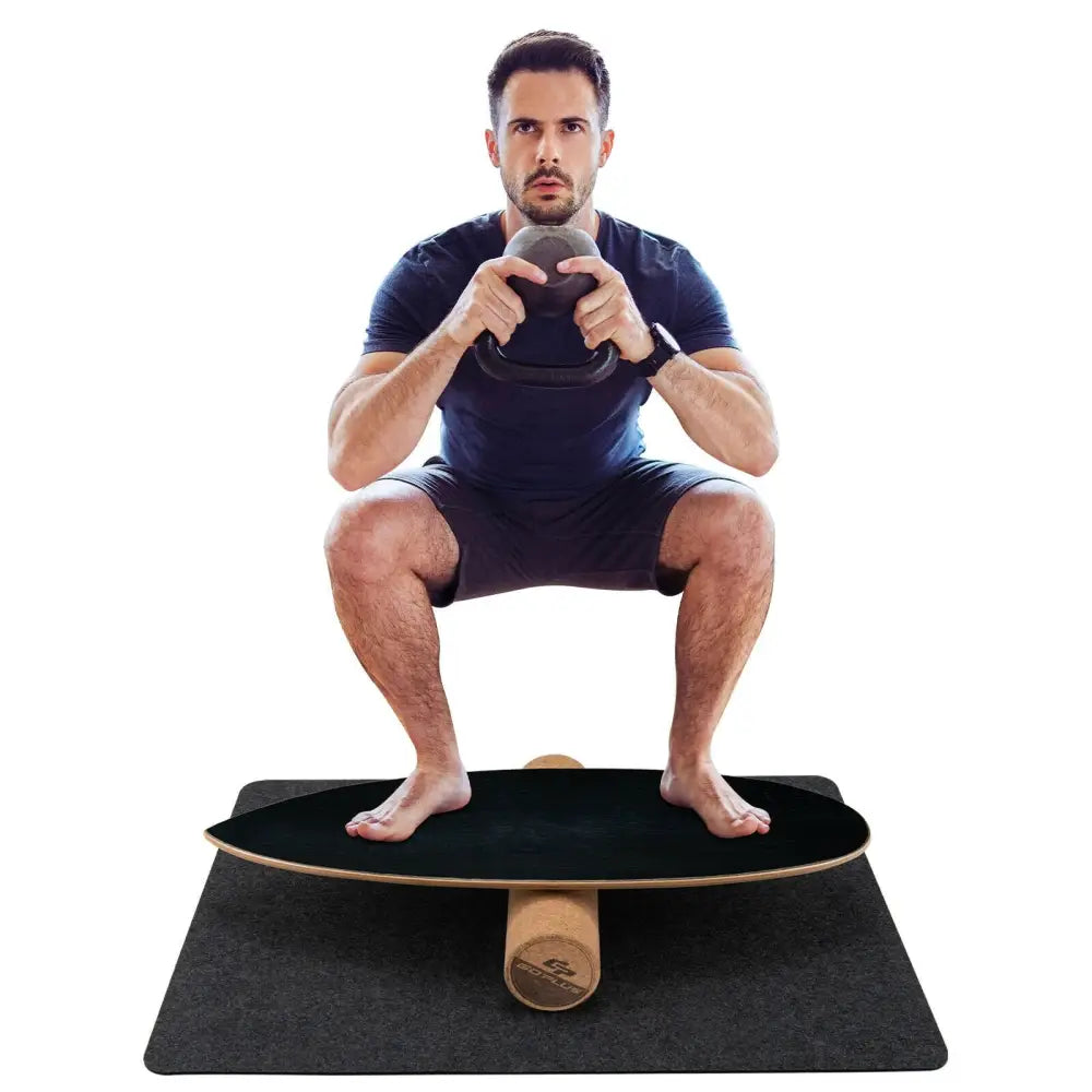 Wooden Balance Board Trainer Wobble Roller for Exercise Sports Training-Black - Black - Yoga Accessories