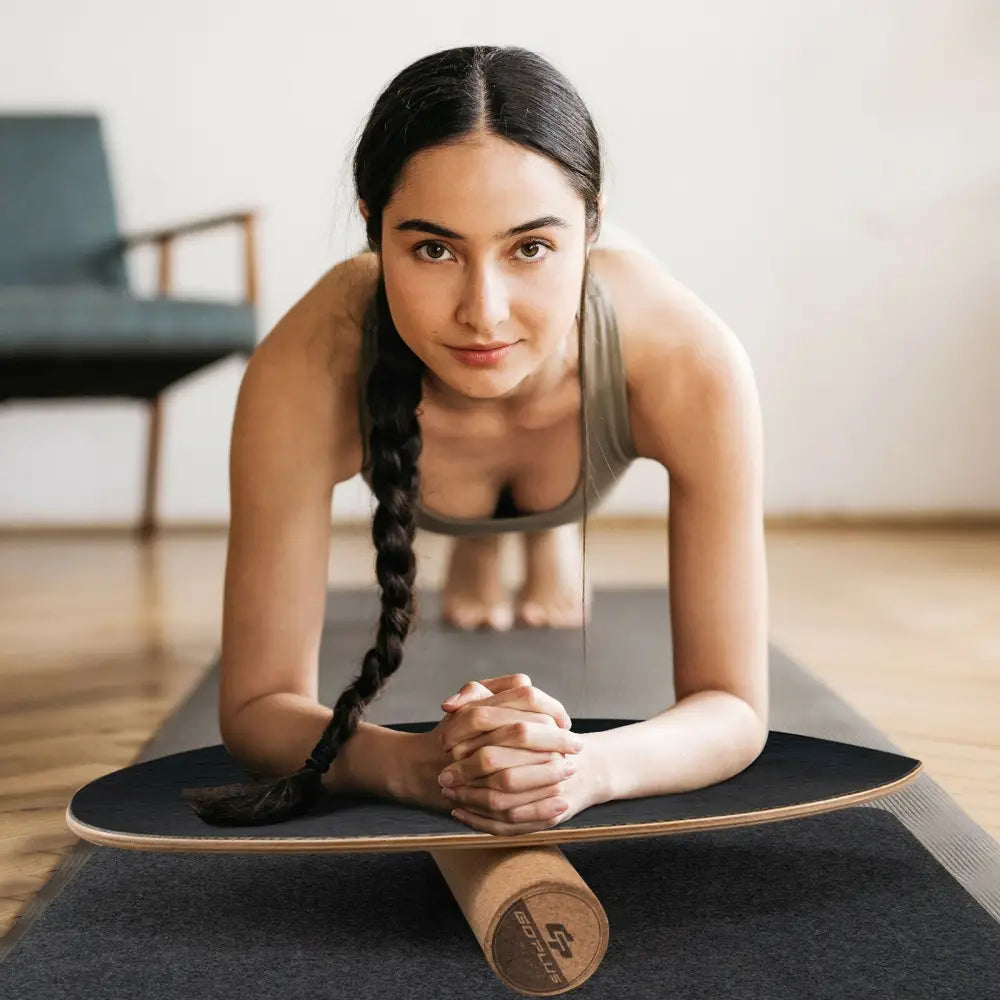 Wooden Balance Board Trainer Wobble Roller for Exercise Sports Training-Black - Black - Yoga Accessories
