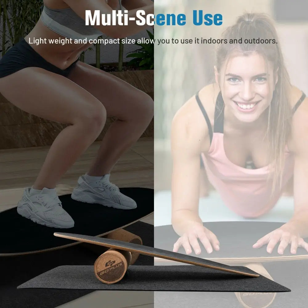 Wooden Balance Board Trainer Wobble Roller for Exercise Sports Training-Black - Black - Yoga Accessories