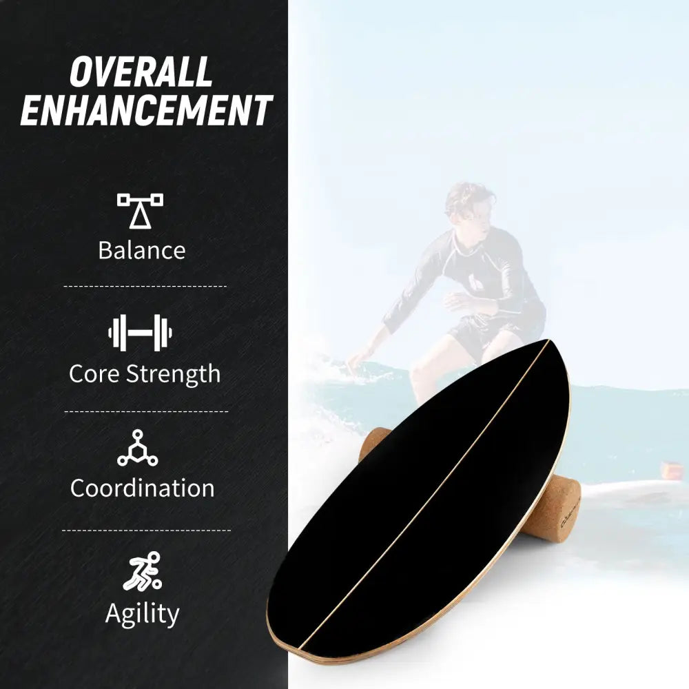 Wooden Balancing Board with Cork Roller and Storage Rack to Exercise-Black - Black - Sport Equipments