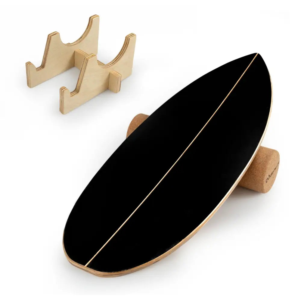 Wooden Balancing Board with Cork Roller and Storage Rack to Exercise-Black - Black - Sport Equipments