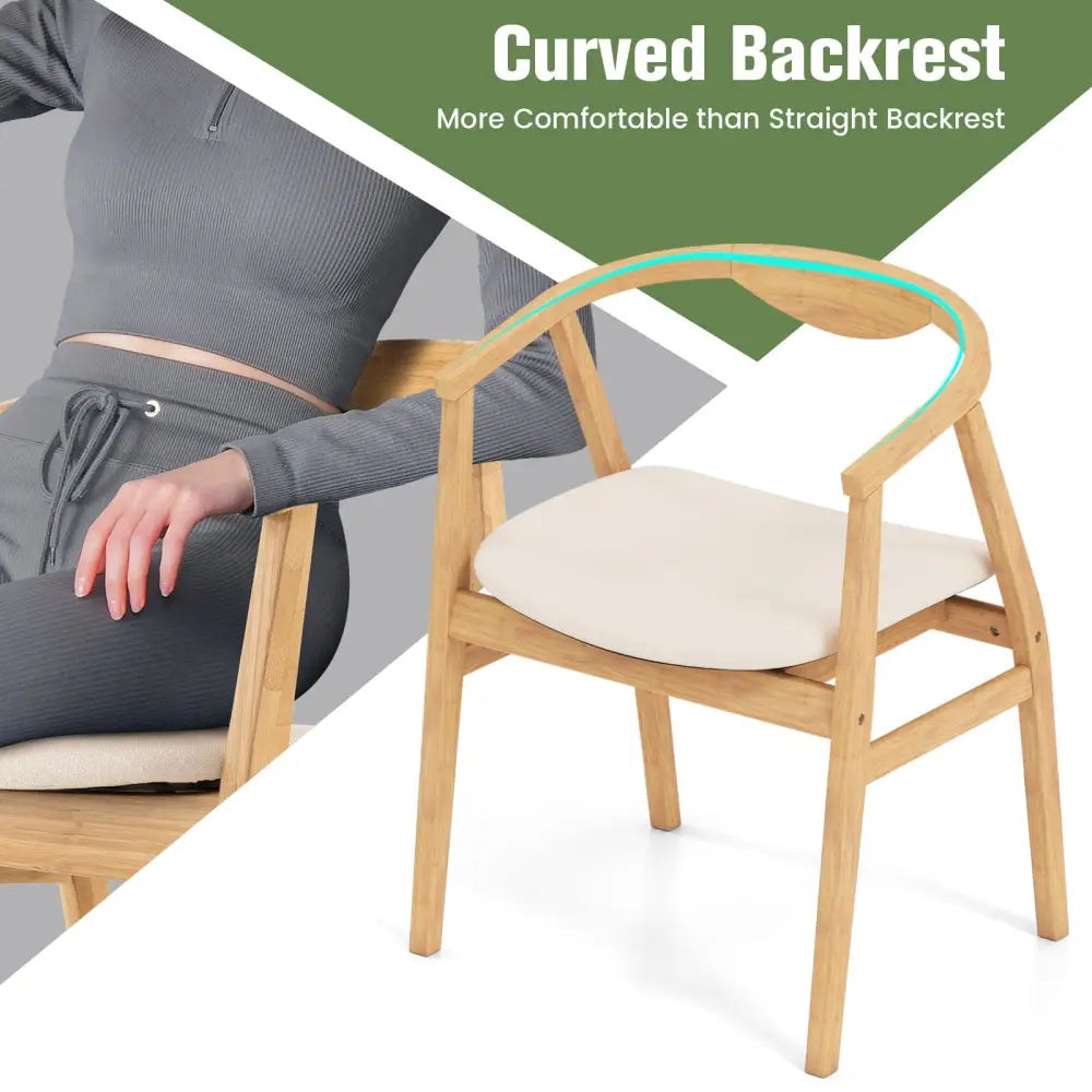 Wooden Bamboo Accent Chair with Armrest and Curved Backrest-Natural - Natural - Accent Chairs