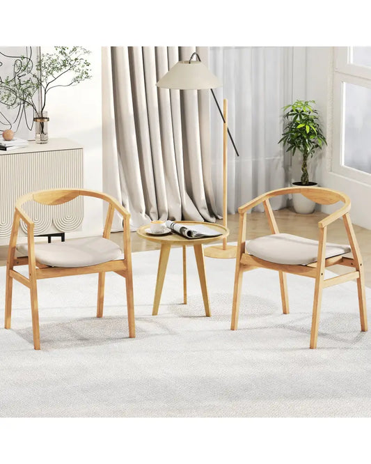 Wooden Bamboo Accent Chair with Armrest and Curved Backrest-Natural - Natural - Accent Chairs