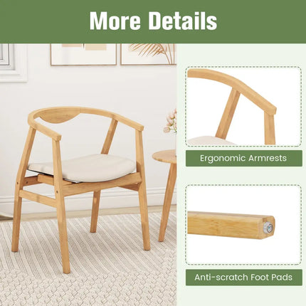 Wooden Bamboo Accent Chair with Armrest and Curved Backrest-Natural - Natural - Accent Chairs