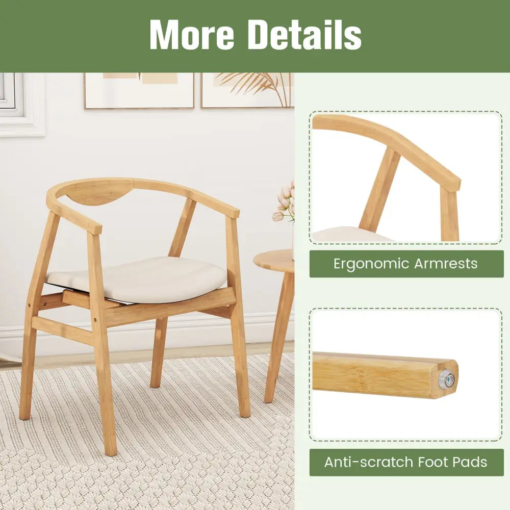 Wooden Bamboo Accent Chair with Armrest and Curved Backrest-Natural - Natural - Accent Chairs