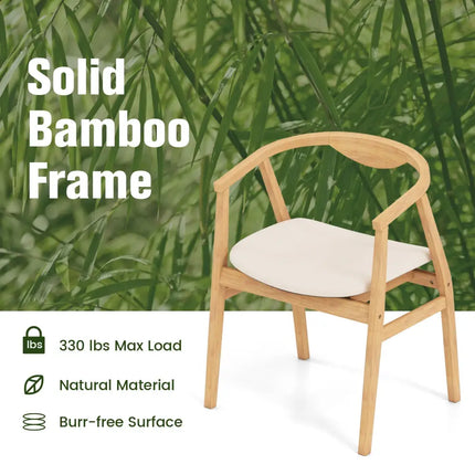 Wooden Bamboo Accent Chair with Armrest and Curved Backrest-Natural - Natural - Accent Chairs