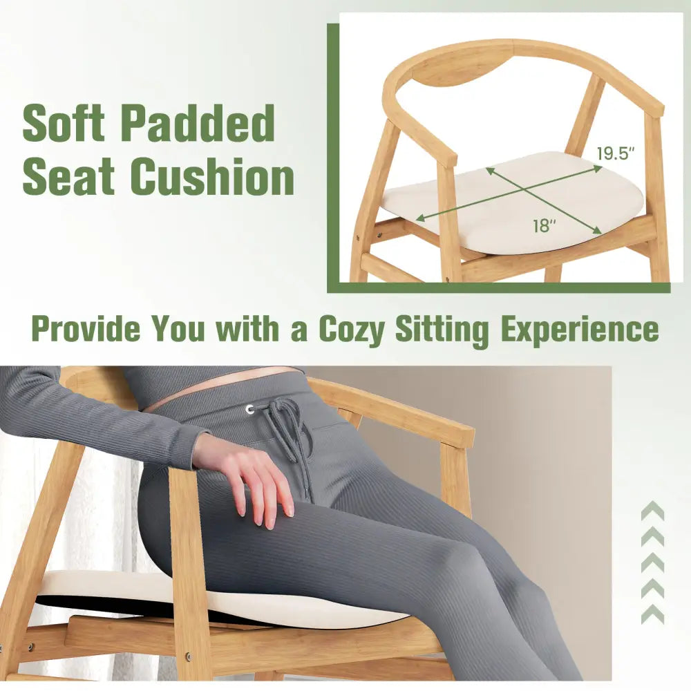 Wooden Bamboo Accent Chair with Armrest and Curved Backrest-Natural - Natural - Accent Chairs