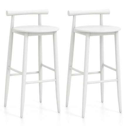 Wooden Bar Chair Set of 2 with Backrest and Footrest for Home Restaurant Cafe-White - White - Bar Stools