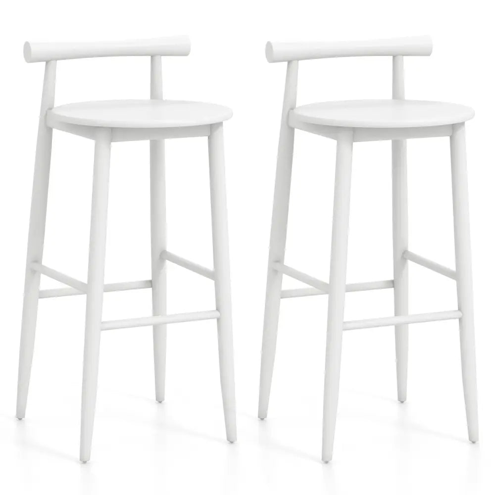 Wooden Bar Chair Set of 2 with Backrest and Footrest for Home Restaurant Cafe-White - White - Bar Stools