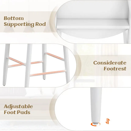 Wooden Bar Chair Set of 2 with Backrest and Footrest for Home Restaurant Cafe-White - White - Bar Stools