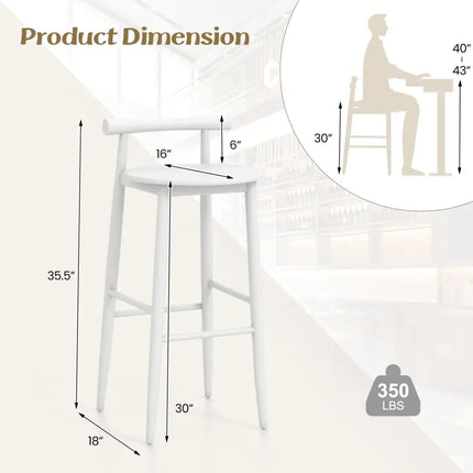 Wooden Bar Chair Set of 2 with Backrest and Footrest for Home Restaurant Cafe-White - White - Bar Stools