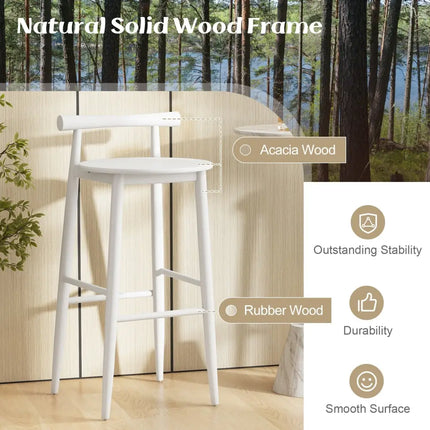 Wooden Bar Chair Set of 2 with Backrest and Footrest for Home Restaurant Cafe-White - White - Bar Stools