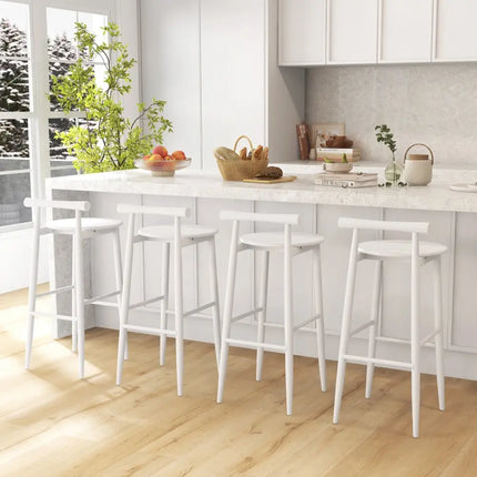 Wooden Bar Chair Set of 2 with Backrest and Footrest for Home Restaurant Cafe-White - White - Bar Stools