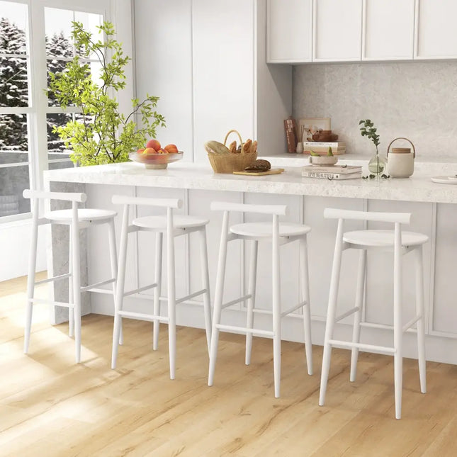 Wooden Bar Chair Set of 2 with Backrest and Footrest for Home Restaurant Cafe-White - White - Bar Stools